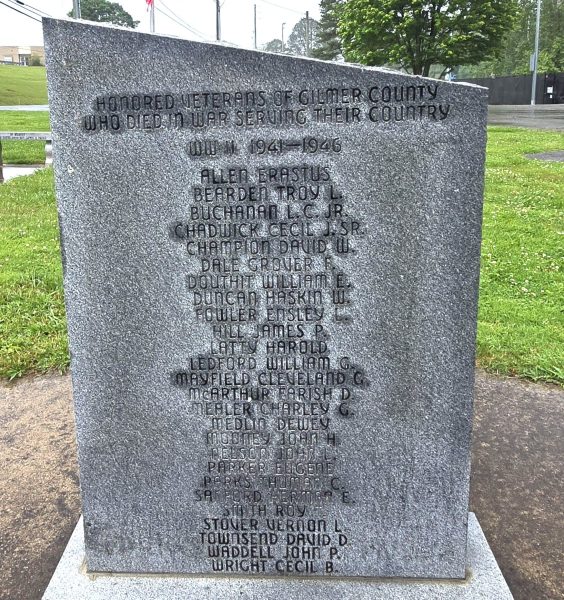 GILMER COUNTY VETERANS WHO DIED IN WAR MEMORIAL SIDE B