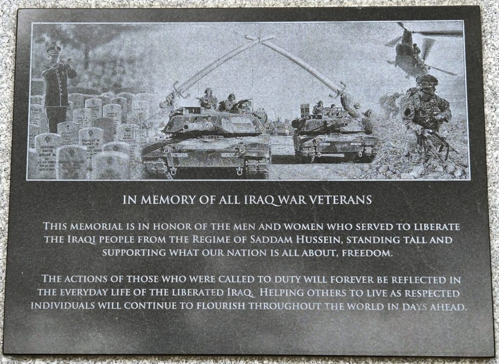 IN MEMORY OF ALL IRAQ WAR VETERANS MEMORIAL PLAQUE