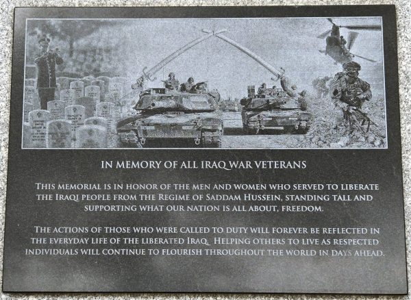 IN MEMORY OF ALL IRAQ WAR VETERANS MEMORIAL PLAQUE
