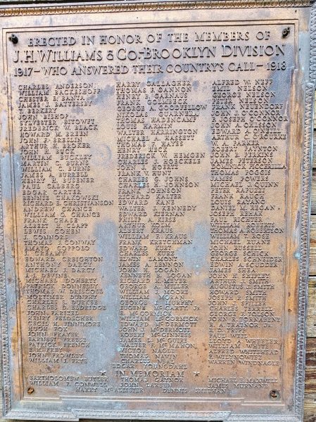 J.H. WILLIAMS & CO-BROOKLYN DNISION WORLD WAR MEMORIAL PLAQUE