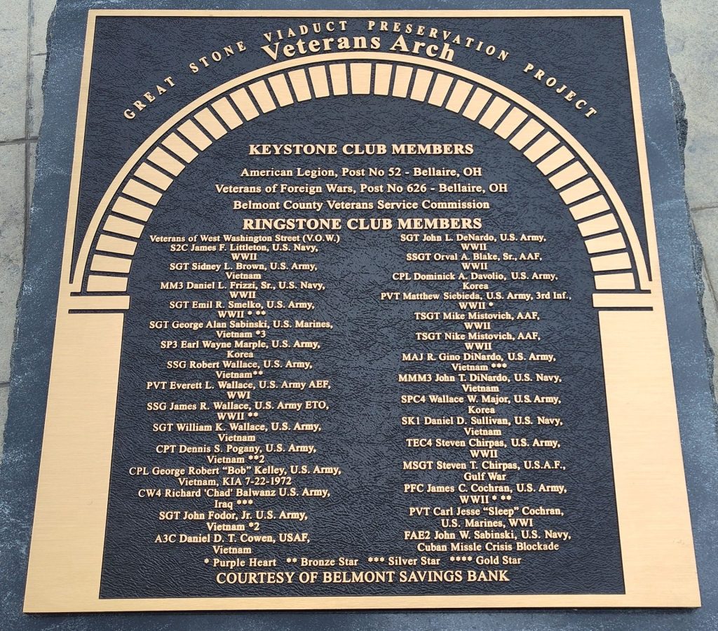 KEYSTONE CLUB MEMBERS VETERANS ARCH MEMORIAL PLAQUE