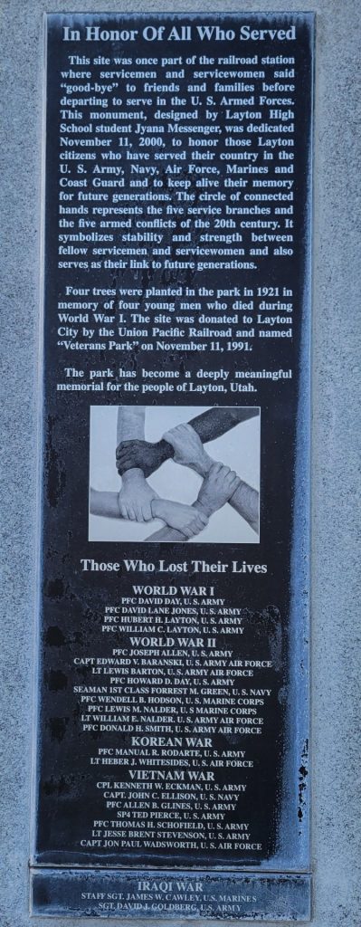 LAYTON IN HONOR OF ALL WHO SERVED WAR MEMORIAL