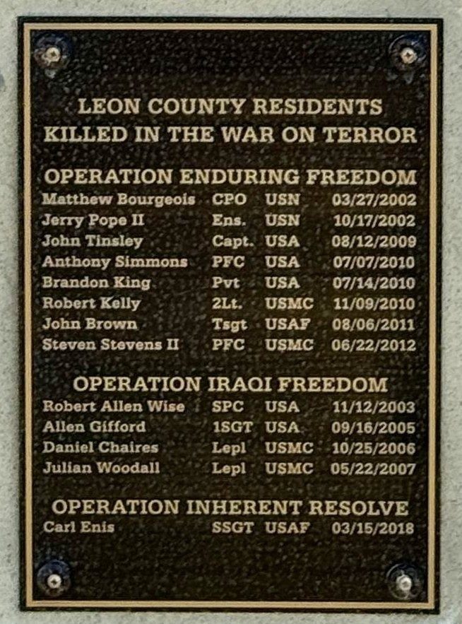 LEON COUNTY WAR ON TERROR MEMORIAL PLAQUE