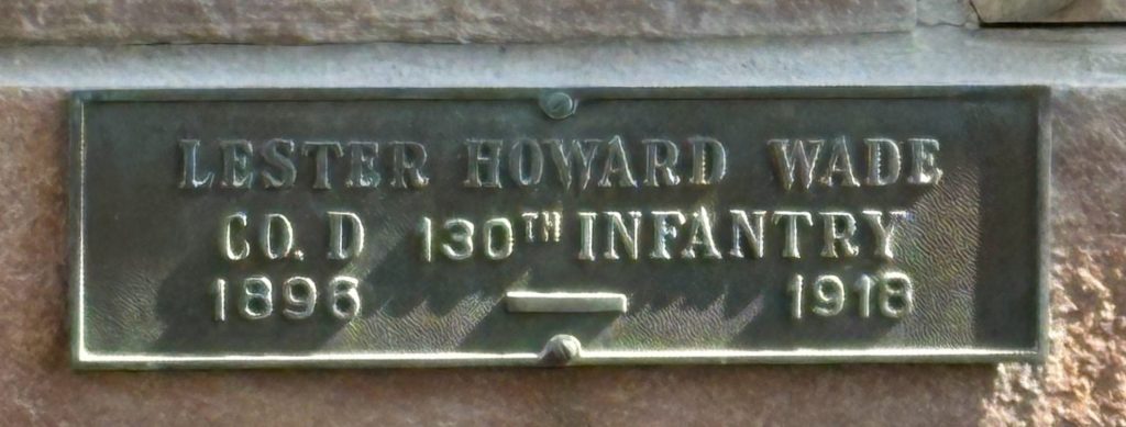 LESTER HOWARD WADE WAR MEMORIAL PLAQUE