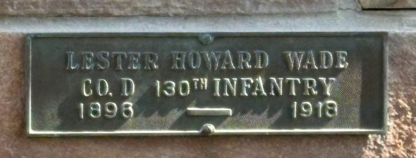 LESTER HOWARD WADE WAR MEMORIAL PLAQUE