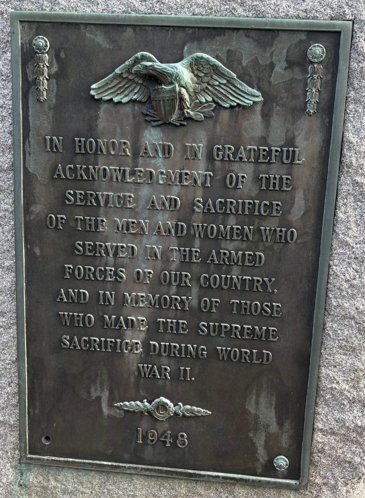 LIONS INTERNATIONAL WORLD WAR II MEMORIAL PLAQUE