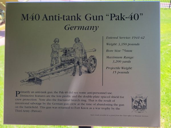 M40 ANTI-TANK GUN “PAK-40” WAR MEMORIAL PLAQUE