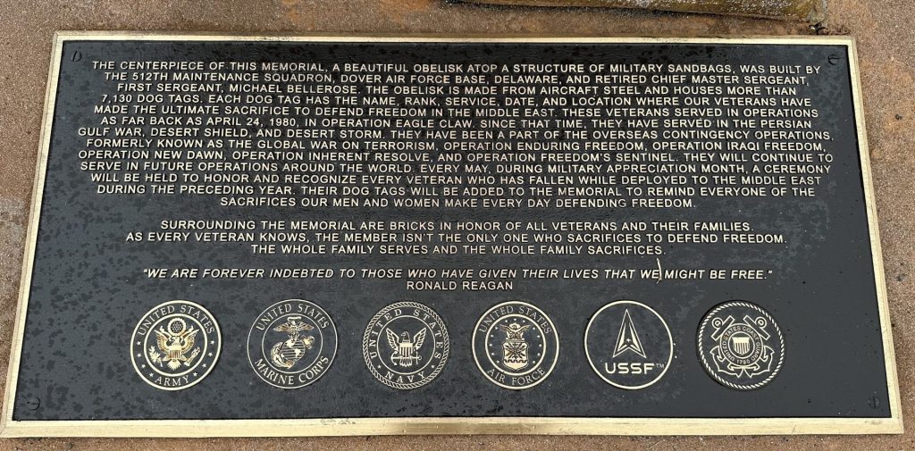 MIDDLE EAST ULTIMATE SACRIFICE VETERANS MEMORIAL PLAQUE