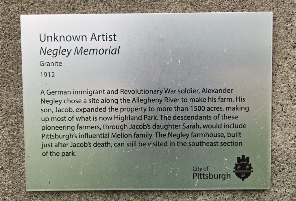 NEGLEY MEMORIAL REVOLUTIONARY WAR PLAQUE