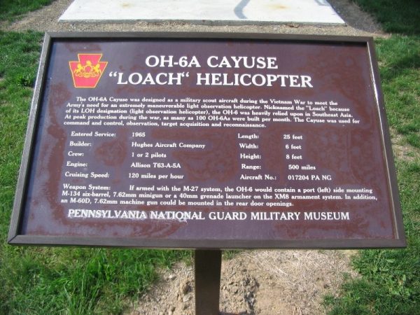 OH-6A LIGHT OBSERVATION HELICOPTER “CAYUSE” WAR MEMORIAL PLAQUE