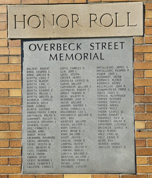 OVERBECK STREET MEMORIAL HONOR ROLL PLAQUE