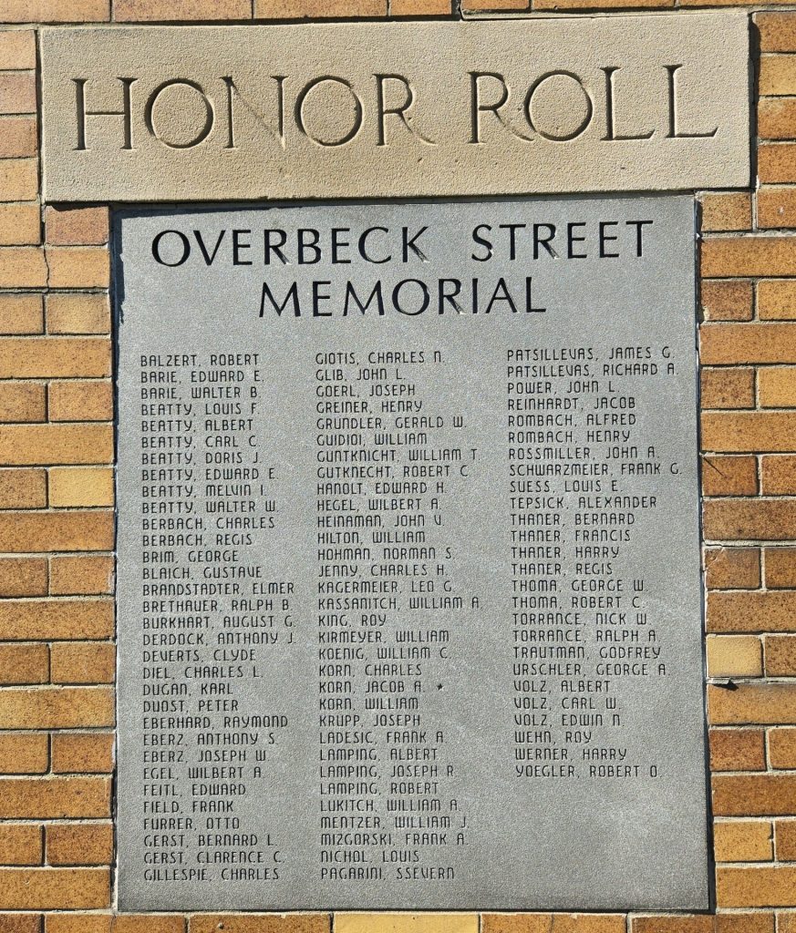 OVERBECK STREET MEMORIAL HONOR ROLL PLAQUE