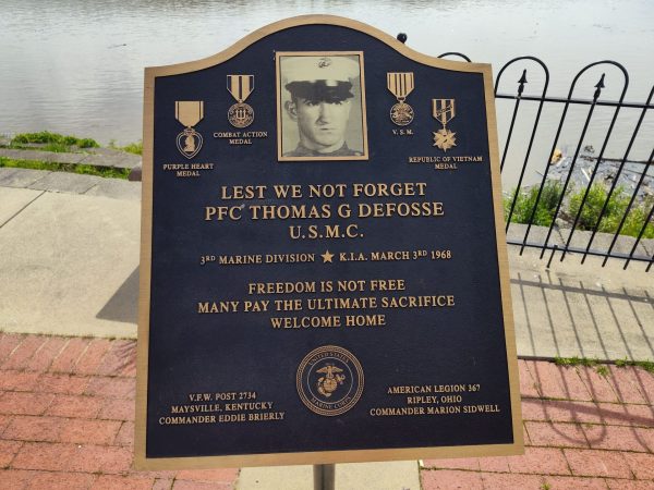 PFC THOMAS G. DEFOSSE WAR MEMORIAL PLAQUE