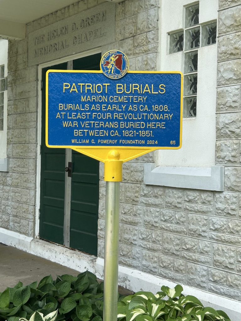 PATRIOT BURIALS MARION CEMETERY REVOLUTIONARY WAR MEMORIAL MARKER