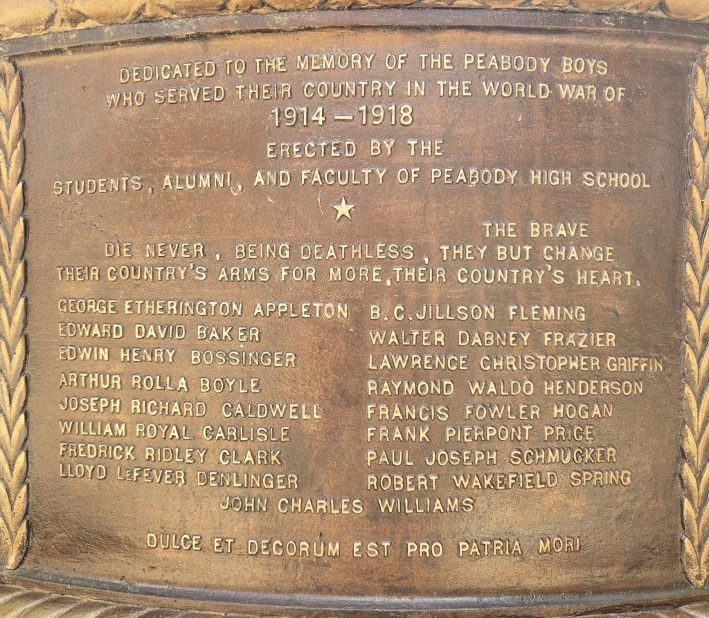 PEABODY BOYS WORLD WAR MEMORIAL PLAQUE