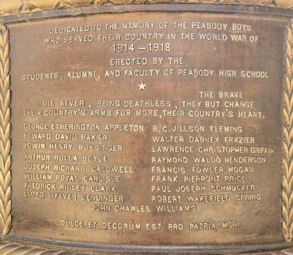 PEABODY BOYS WORLD WAR MEMORIAL PLAQUE