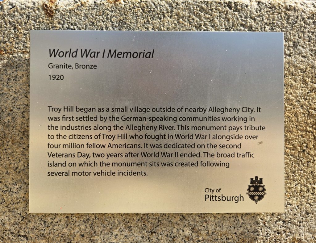 PITTSBURGH WORLD WAR I MEMORIAL PLAQUE