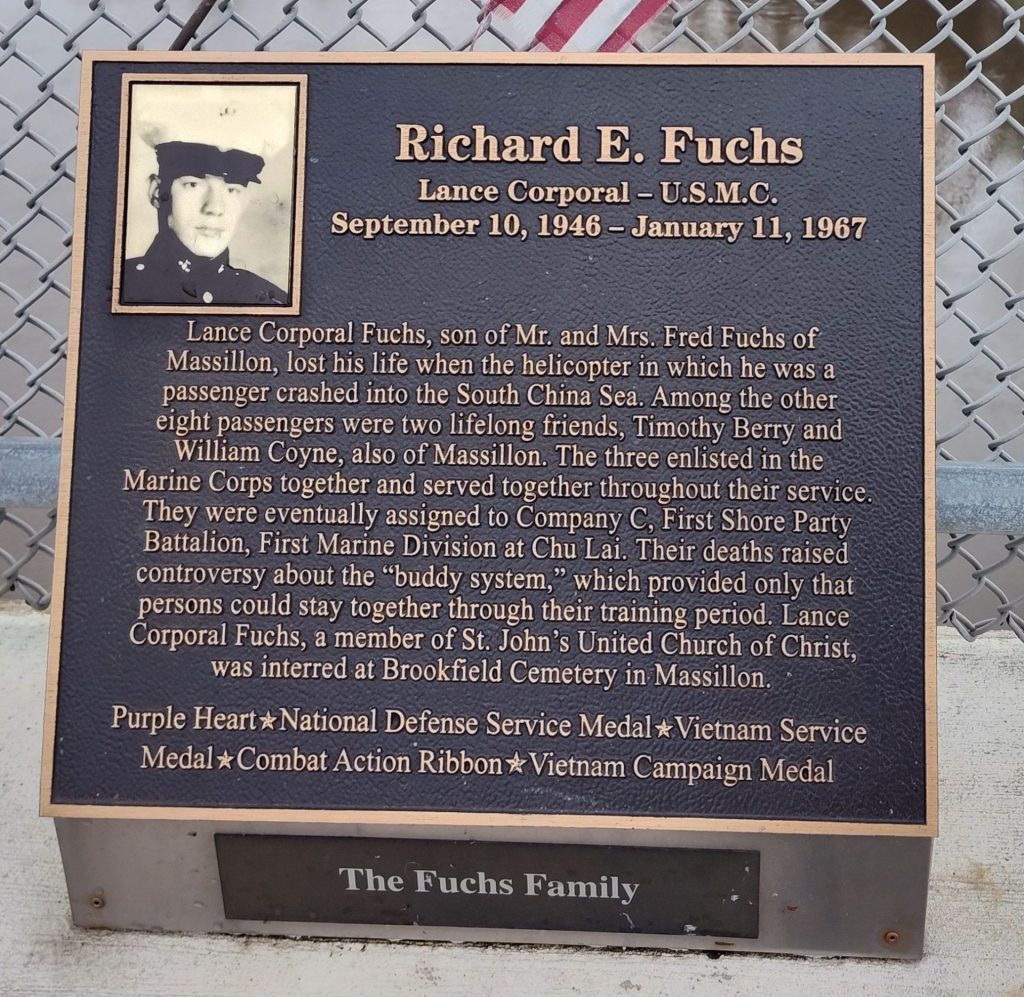 RICHARD E. FUCHS WAR MEMORIAL PLAQUE