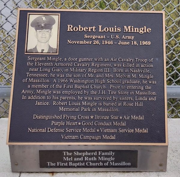 ROBERT LOUIS MINGLE WAR MEMORIAL PLAQUE