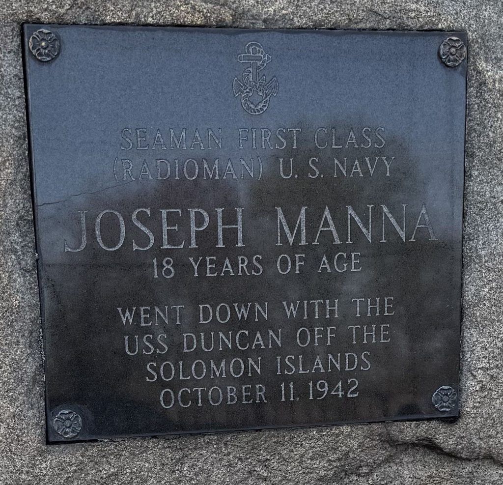 SEAMAN FIRST CLASS JOSEPH MANNA WAR MEMORIAL PLAQUE