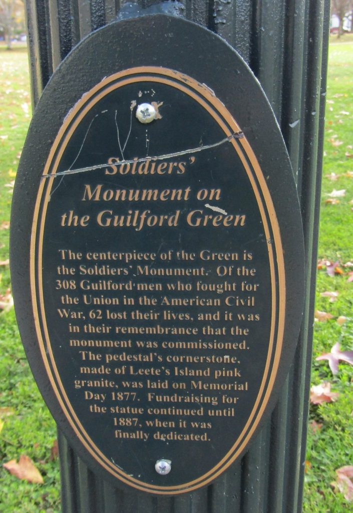 SOLDIERS’ MONUMENT ON THE GUILFORD GREEN MEMORIAL LIGHT POLE PLAQUE