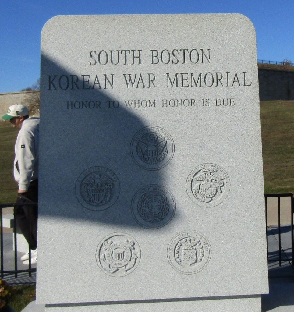 SOUTH BOSTON KOREAN WAR MEMORIAL STONE BACK