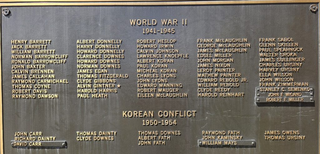 SOUTH VERSAILLES TWP WAR VETERANS MEMORIAL PLAQUE B