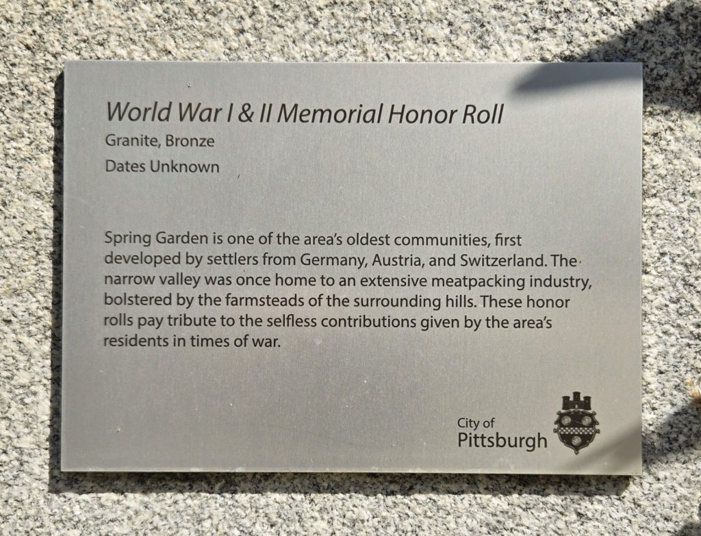 SPRING GARDEN WORLD WAR I & II MEMORIAL HONOR ROLL PLAQUE