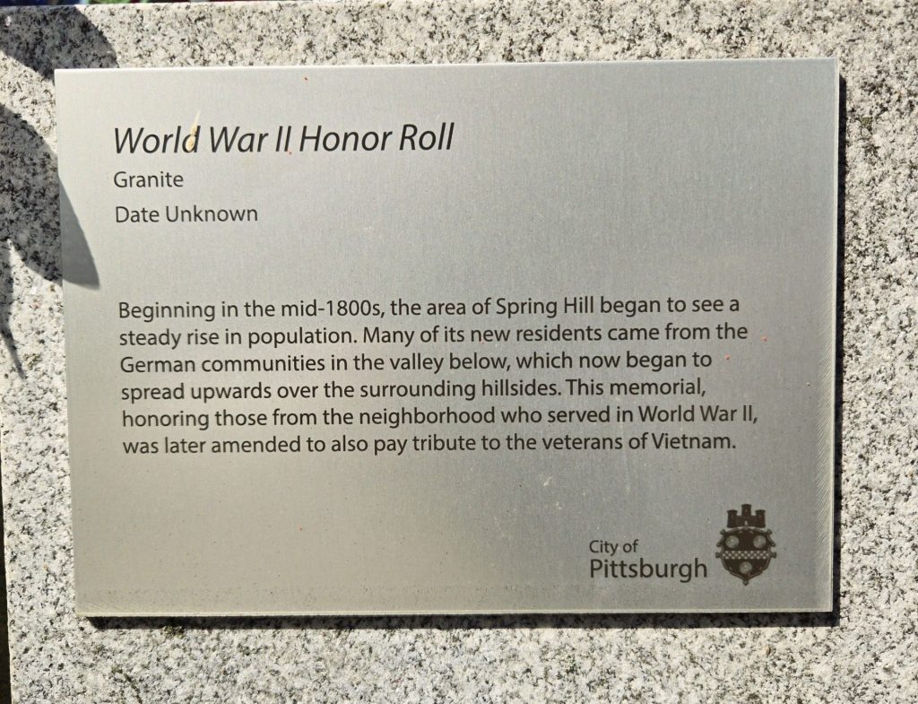 SPRING HILL WORLD WAR II HONOR ROLL MEMORIAL PLAQUE