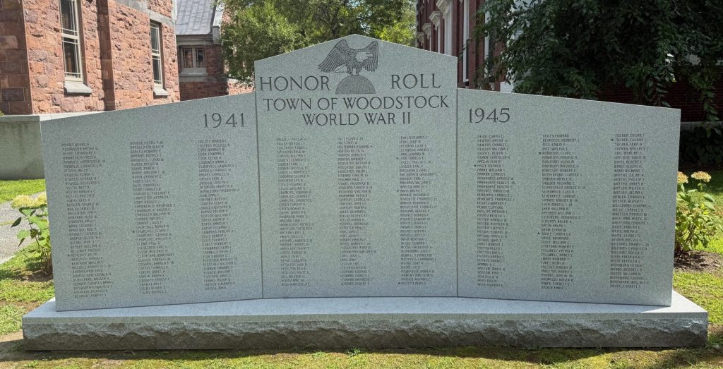 TOWN OF WOODSTOCK WORLD WAR II HONOR ROLL MEMORIAL
