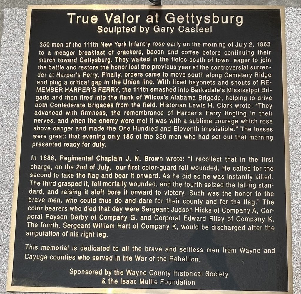 TRUE VALOR AT GETTYSBURG WAR MEMORIAL PLAQUE