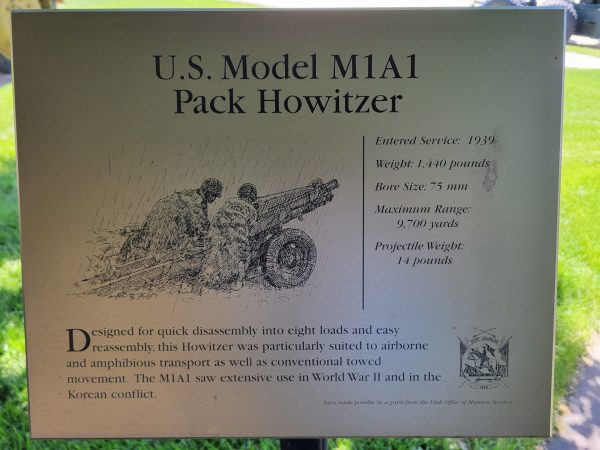 U.S. MODEL M1A1 PACK HOWITZER WAR MEMORIAL PLAQUE