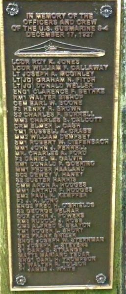 U.S. SUBMARINE S-4 MEMORIAL PLAQUE