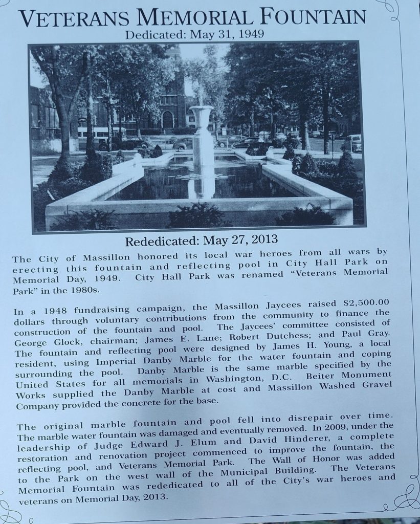 VETERANS MEMORIAL FOUNTAIN PLAQUE