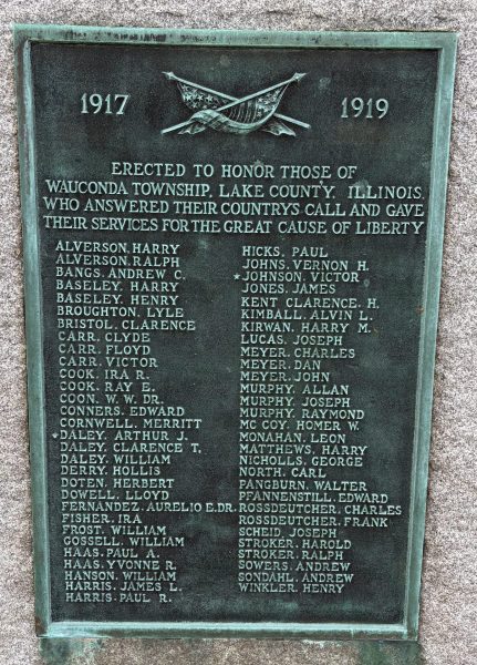 WAUCONDA TOWNSHIP WORLD WAR I MEMORIAL PLAQUE