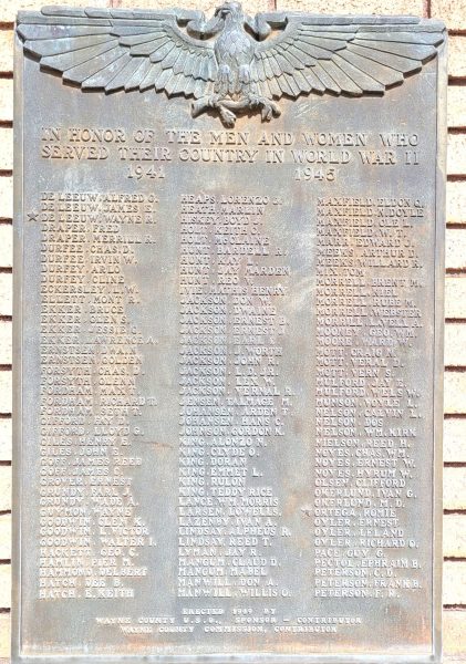 WAYNE COUNTY WAR VETERANS MEMORIAL PLAQUE C
