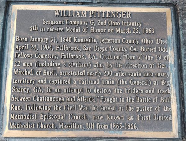 WILLIAM PITTENGER MEDAL OF HONOR WAR MEMORIAL PLAQUE