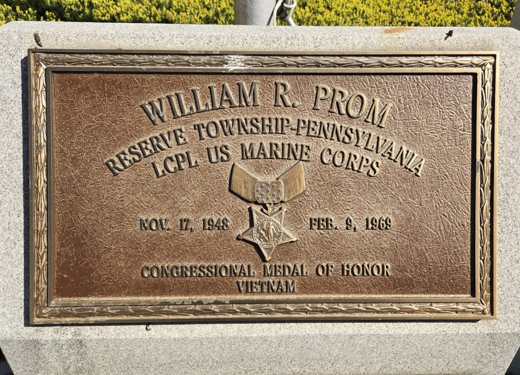 WILLIAM R. PROM MEDAL OF HONOR WAR MEMORIAL PLAQUE A