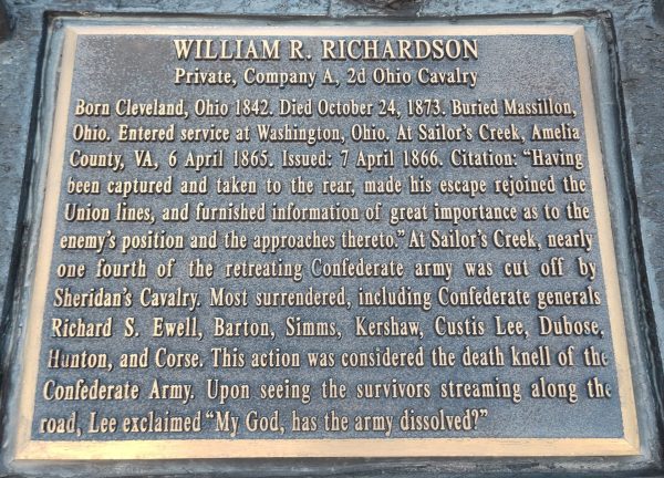 WILLIAM R. RICHARDSON MEDAL OF HONOR WAR MEMORIAL PLAQUE