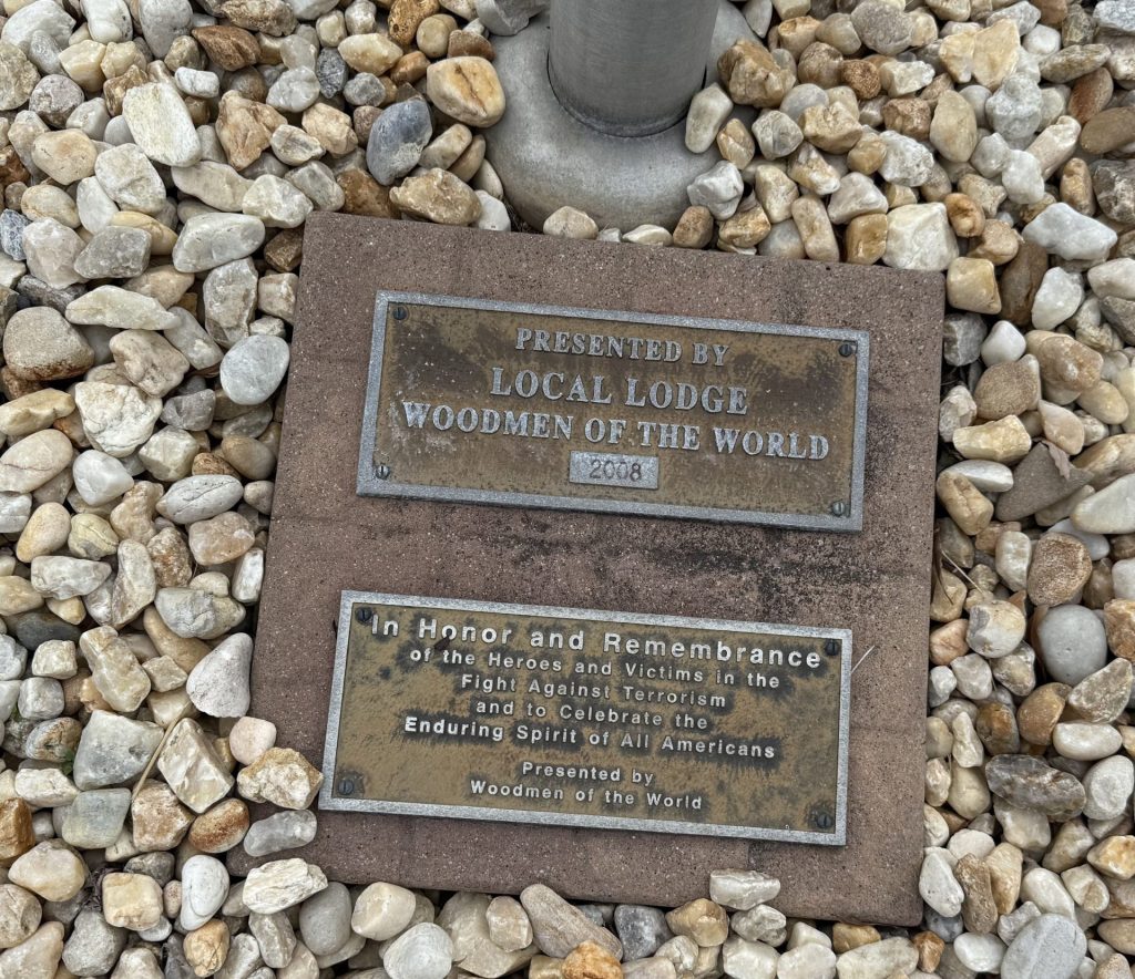 WOODMAN OF THE WORLD FIGHT AGAINST TERRORISM MEMORIAL FLAGPOLE PLAQUES