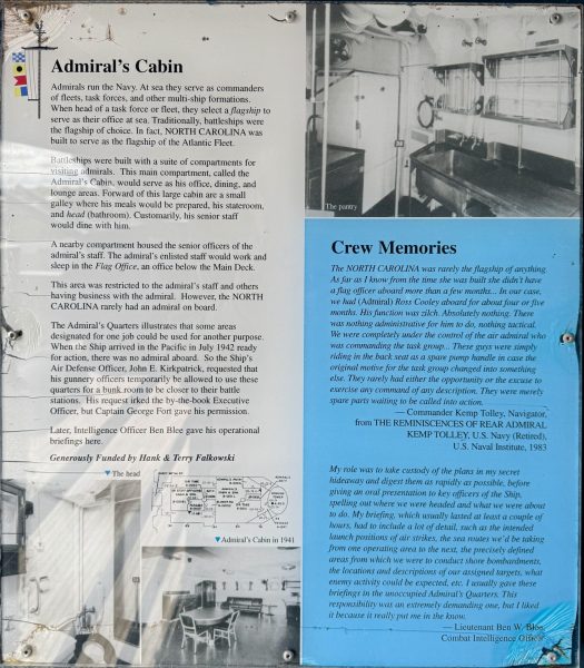 ADMIRAL’S CABIN WAR MEMORIAL PLAQUE