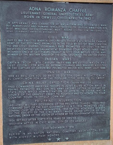 ADNA ROMANZA CHAFFEE WAR MEMORIAL PLAQUE