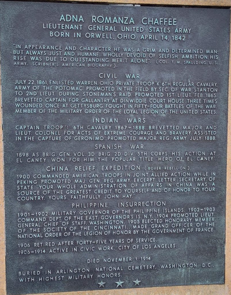 ADNA ROMANZA CHAFFEE WAR MEMORIAL PLAQUE
