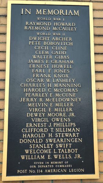 AMERICAN LEGION POST NO. 114 WORLD WARS VETERANS MEMORIAL PLAQUE