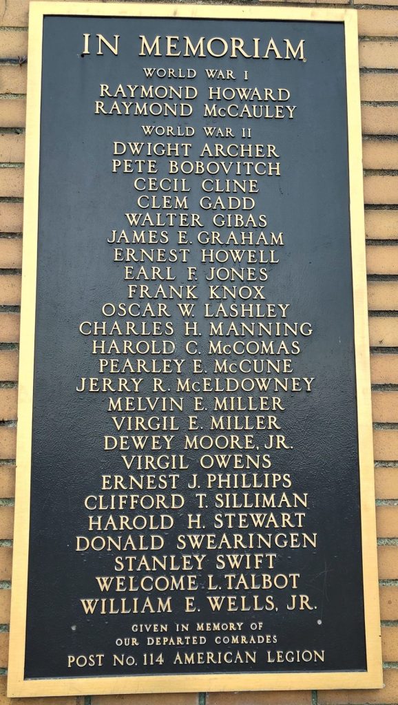 AMERICAN LEGION POST NO. 114 WORLD WARS VETERANS MEMORIAL PLAQUE