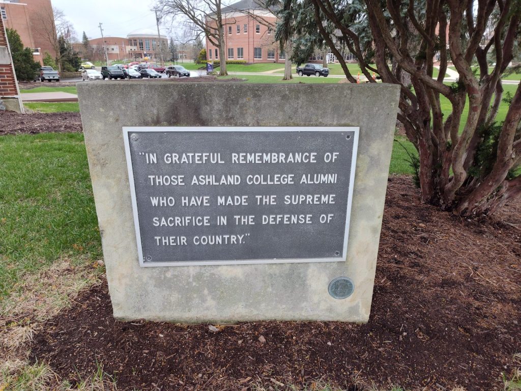 ASHLAND COLLEGE ALUMNI VETERANS SUPREME SACRIFICE MEMORIAL