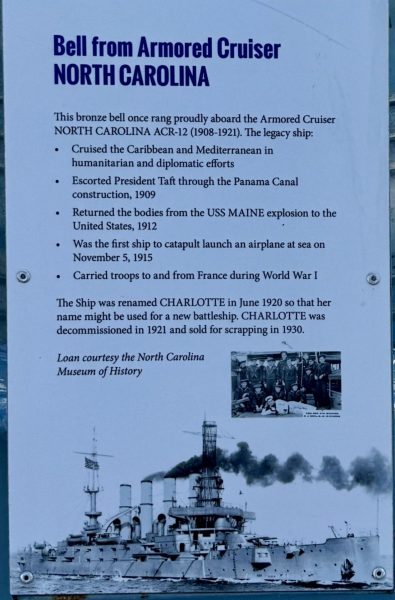 BELL FROM ARMORED CRUISER NORTH CAROLINA MEMORIAL PLAQUE