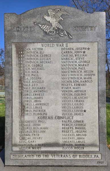 BIDDLE, PA WORLD WAR II ANDE KOREAN CONFLICT MEMORIAL