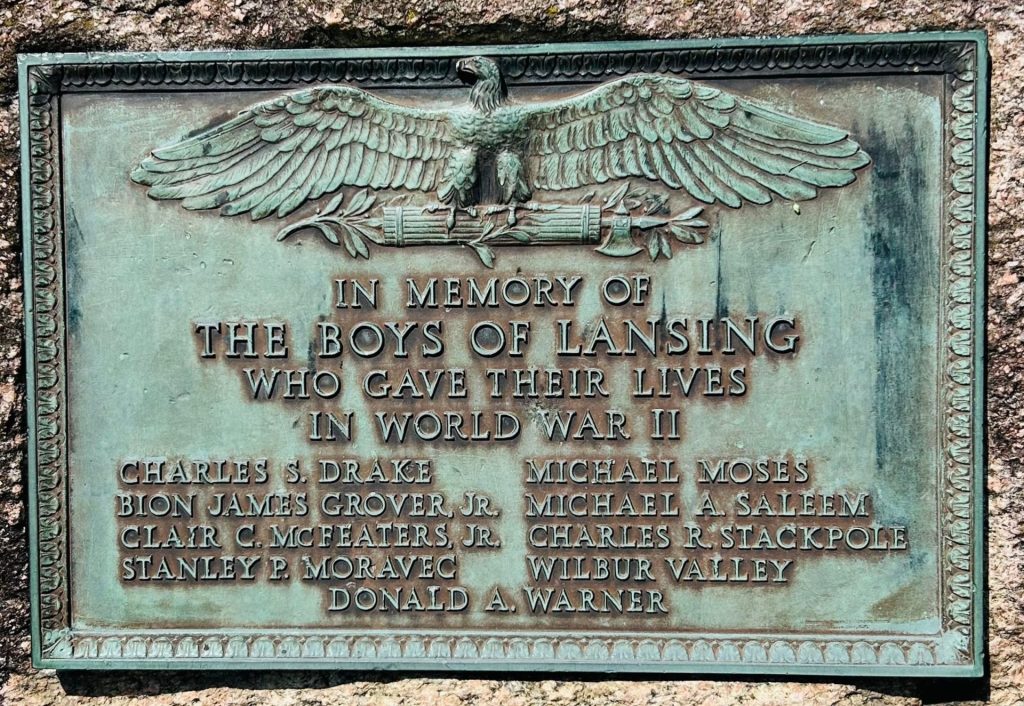 BOYS OF LANSING SUPREME SACRIFICE WORLD WAR II MEMORIAL PLAQUE
