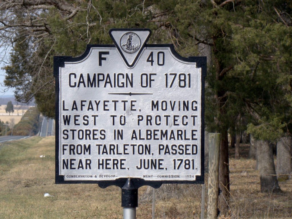 CAMPAIGN OF 1781 LAFAYETTE MOVING WEST MEMORIAL MARKER